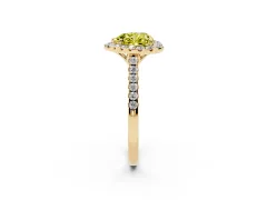Fancy Yellow Heart Cut Diamond Pavé Halo Engagement Ring Set in Yellow gold with Pavé Band and Prong Setting