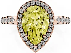 Fancy Yellow Pear Cut Diamond Halo Ring Set in Rose gold with Pavé Shoulders and Halo-Framed Center