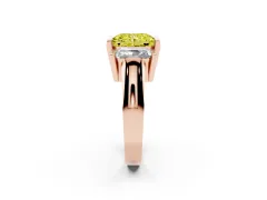 Fancy Yellow Radiant Cut Diamond Three-Stone Channel Set Ring Set in Rose gold with Smooth Polished Band