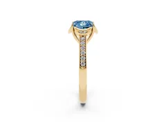 Fancy Blue Princess Cut Diamond Halo Ring Set in Yellow gold with Channel Set Band and Prong Setting