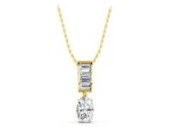 Oval and Baguette Diamond Drop Pendant Set in Yellow gold with Baguette-Accented Bail