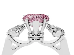 Fancy Pink Heart Cut Diamond Three-Stone Trellis Ring Set in White gold with Comfort Fit Band