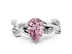 Fancy Pink Pear Cut Diamond Solitaire Ring Set in White gold with Twisted Marquise Accent Band