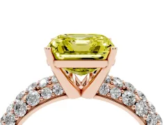 Fancy Yellow Asscher Cut Diamond Pavé Band Solitaire Ring Set in Rose gold with Close-Set Accent Stones and Prong Setting