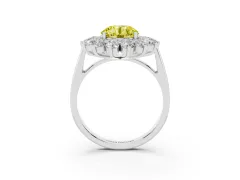 Fancy Yellow Round Cut Diamond Floral Double Halo Ring Set in Platinum with Round Petals