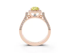 Fancy Yellow Pear Cut Diamond Halo Ring Set in Rose gold with Pavé-Lined Split Shank Band