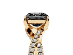 Fancy Black Asscher Cut Diamond Twist Pavé Solitaire Engagement Ring Set in Yellow gold with Prong Setting
