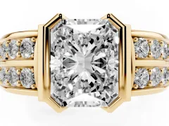 Radiant Cut Diamond Wide Channel Set Band Ring Set in Yellow gold with Bezel Setting