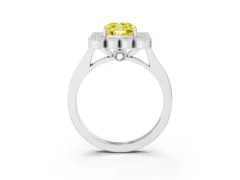 Fancy Yellow Cushion Cut Diamond Cluster Halo Ring Set in Silver with Milgrain Bezel Accents and Plain Band