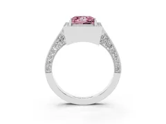 Fancy Pink Princess Cut Diamond Halo Engagement Ring Set in Silver with Accent Split Shank Band