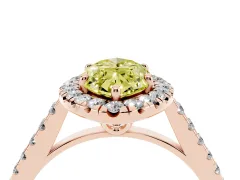 Fancy Yellow Marquise Cut Diamond Pavé Halo Engagement Ring Set in Rose gold with Pavé Band and Prong Setting