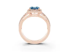 Fancy Blue Asscher Cut Diamond Halo Ring Set in Rose gold with Double Pavé Split Shank