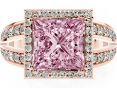 Fancy Pink Princess Cut Diamond Halo Ring Set in Rose gold with Double Pavé Split Shank