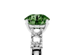 Fancy Green Round Cut Diamond Five-Stone Prong Set Engagement Ring Set in Platinum with Channel Band