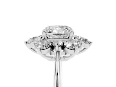 Cushion Cut Diamond Cluster Halo Ring Set in Silver with Solitaire Band and Prong Setting