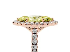 Fancy Yellow Marquise Cut Diamond Pavé Halo Engagement Ring Set in Rose gold with Pavé Band and Prong Setting