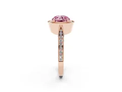 Fancy Pink Round Cut Diamond Halo Engagement Ring Set in Rose gold with Accent Split Shank Band