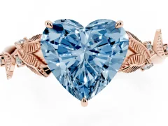 Fancy Blue Heart Cut Diamond Solitaire Ring Set in Rose gold with Leaf Motif Band