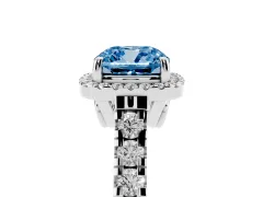 Fancy Blue Cushion Cut Diamond Halo Engagement Ring Set in Platinum with Pavé Band and Prong-Set Center