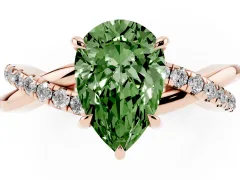 Fancy Green Pear Cut Diamond Twisted Pavé Band Ring Set in Rose gold with Prong Setting