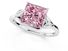 Fancy Pink Princess Cut Diamond Solitaire Ring Set in Platinum with Polished Twist Band