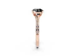Fancy Black Round Cut Diamond Solitaire Ring Set in Rose gold with Pavé Accent Band and Classic Prong Setting