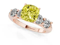 Fancy Yellow Cushion Cut Diamond Five-Stone Prong Set Ring Set in Rose gold with Classic Band