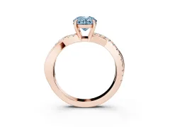 Fancy Blue Oval Cut Diamond Twisted Pavé Band Ring Set in Rose gold with Prong Setting