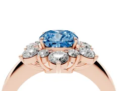 Fancy Blue Cushion Cut Diamond Cluster Halo Ring Set in Rose gold with Solitaire Band and Prong Setting