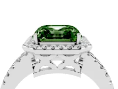 Fancy Green Asscher Cut Diamond Halo Ring Set in Platinum with Pavé Shoulders and Halo-Framed Center