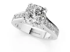 Cushion Cut Diamond Channel Set Solitaire Engagement Ring Set in Platinum with Prong Setting