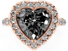 Fancy Black Heart Cut Diamond Halo Ring Set in Rose gold with Pavé Shank and Prong Setting