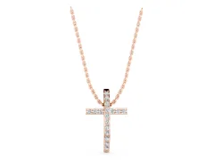 Pavé Round Diamond Cross Pendant Set in Rose gold with Classic Straight Arms