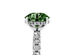 Fancy Green Round Cut Diamond Pavé Solitaire Ring Set in Platinum with Round Band Accents and Prong Setting