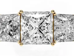 Princess Cut Diamond Three-Stone Ring Set in Yellow gold with Textured Band