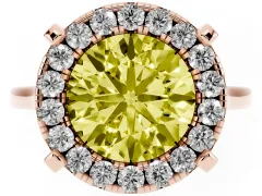 Fancy Yellow Round Cut Diamond Cluster Halo Solitaire Ring Set in Rose gold with Prong Setting