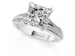 Princess Cut Diamond Split Shank Pavé Engagement Ring Set in Platinum with Prong-Set Center Stone