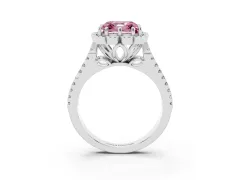 Fancy Pink Asscher Cut Diamond Floral Halo Split Shank Engagement Ring Set in Platinum with Pavé Shank