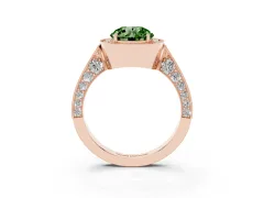 Fancy Green Round Cut Diamond Halo Engagement Ring Set in Rose gold with Accent Split Shank Band