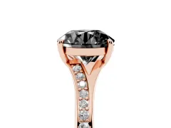 Fancy Black Round Cut Diamond Solitaire Ring Set in Rose gold with Pavé Accent Band and Classic Prong Setting