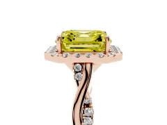 Fancy Yellow Asscher Cut Diamond Halo Twist Band Solitaire Ring Set in Rose gold with Prong Setting