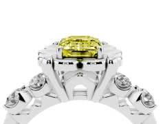 Fancy Yellow Emerald Cut Diamond Floral Halo Ring Set in Silver with Shared Prong Band