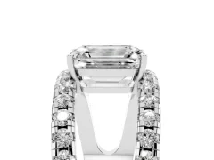 Emerald Cut Diamond Split Shank Pavé Solitaire Ring Set in Silver with Open Shank Design