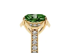 Fancy Green Radiant Cut Diamond Halo Ring Set in Yellow gold with Channel Set Band and Prong Setting