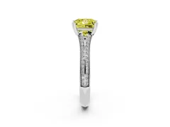 Fancy Yellow Princess Cut Diamond Split Shank Pavé Engagement Ring Set in White gold with Prong-Set Center Stone