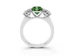 Fancy Green Cushion Cut Diamond Three-Stone Ring Set in Platinum with Plain Polished Band