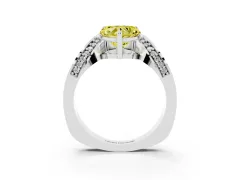 Fancy Yellow Heart Cut Diamond Solitaire Engagement Ring Set in Silver with Pavé Shoulders