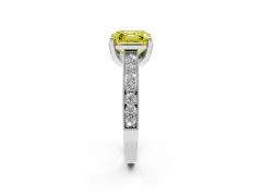Fancy Yellow Asscher Cut Diamond Solitaire Ring Set in Platinum with Milgrain-Edged Pavé Band and Prong Setting