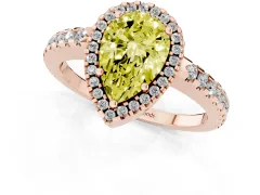 Fancy Yellow Pear Cut Diamond Halo Ring Set in Rose gold with Pavé Shoulders and Halo-Framed Center