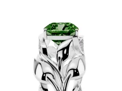 Fancy Green Cushion Cut Diamond Leaf-Inspired Engagement Ring Set in Silver with Round Accents